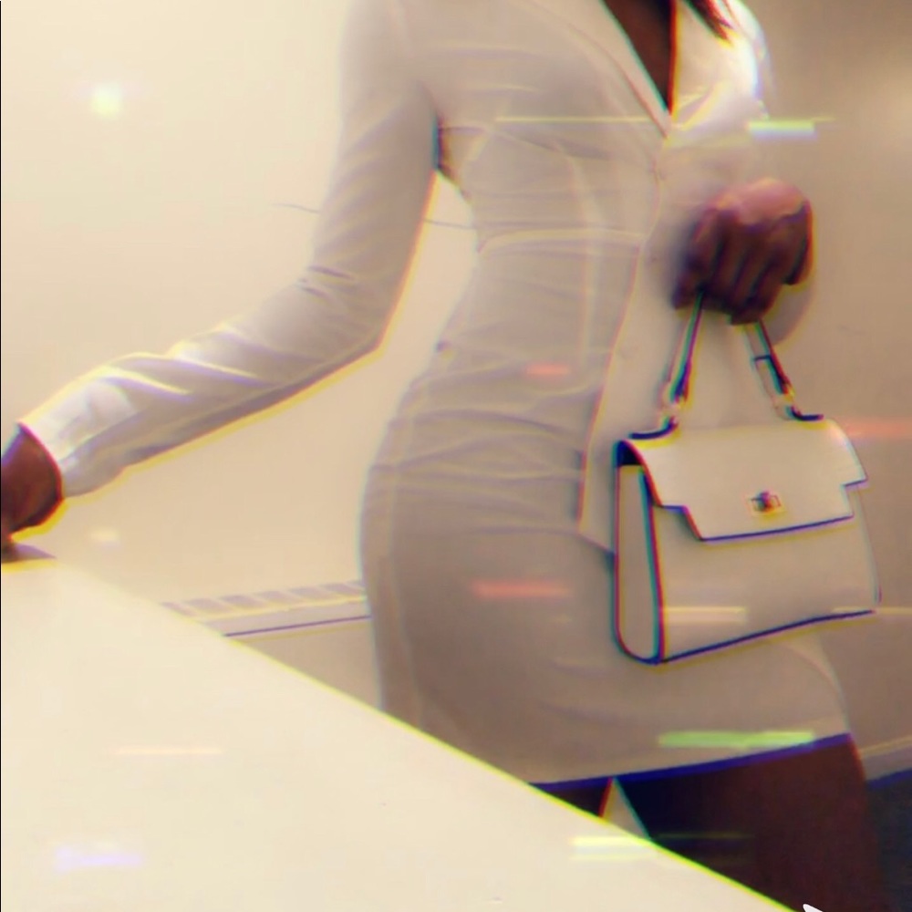 White button Detail Wrap Blazer Dress